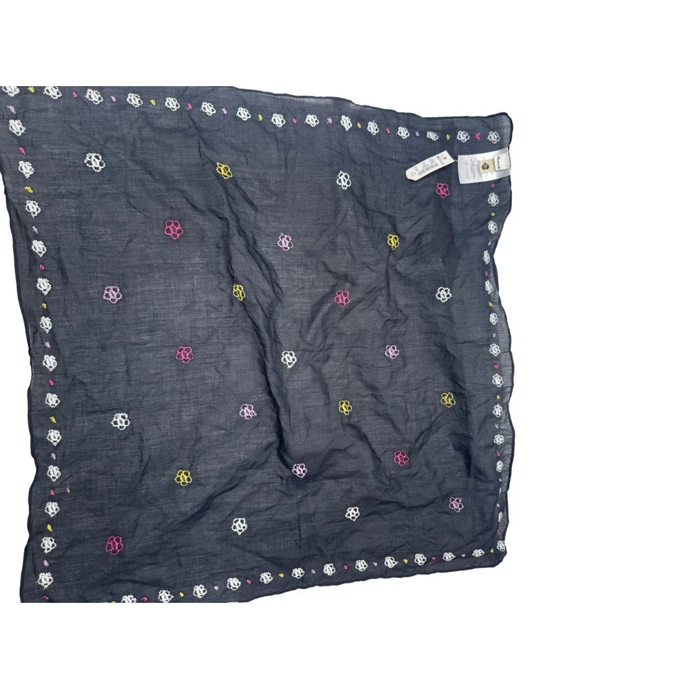 Madewell Embroidered Floral Organic Cotton Bandana Scarf Black Multi NE407 NWT